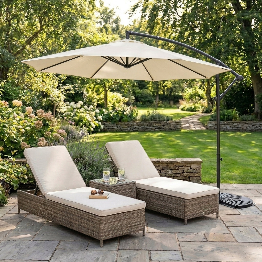 Parasol Excéntrico De 3 M Con Base De Medio Abanico – Crema_3