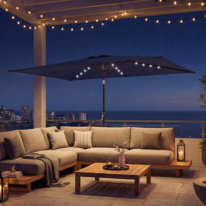 Outsunny Sombrilla Terraza Exterior Con 24 Luces Led Solares 2,9x2,5 M Azul_4