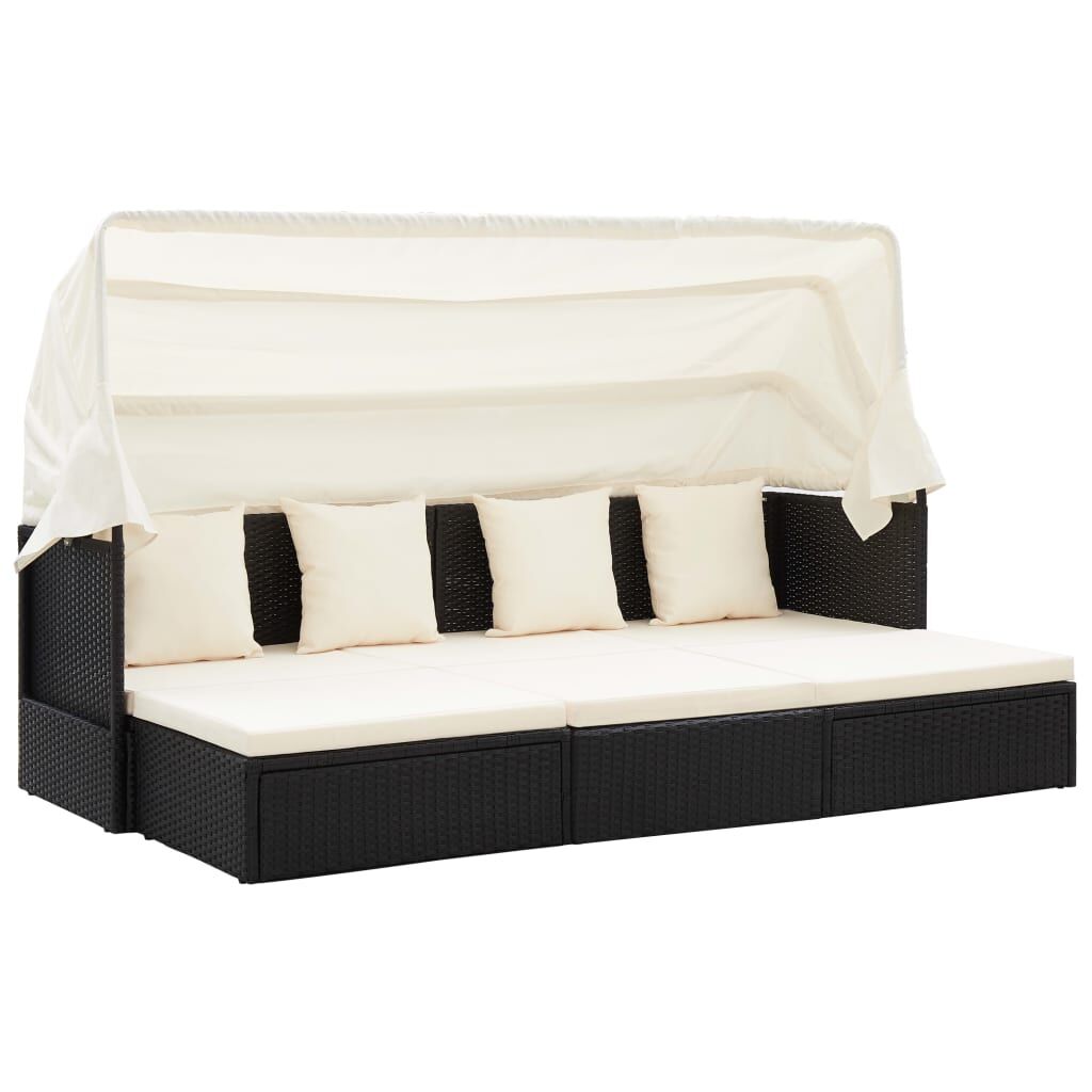 Vidaxl Tumbona Cama Jardín Techo Ratán Sintético Negro_0