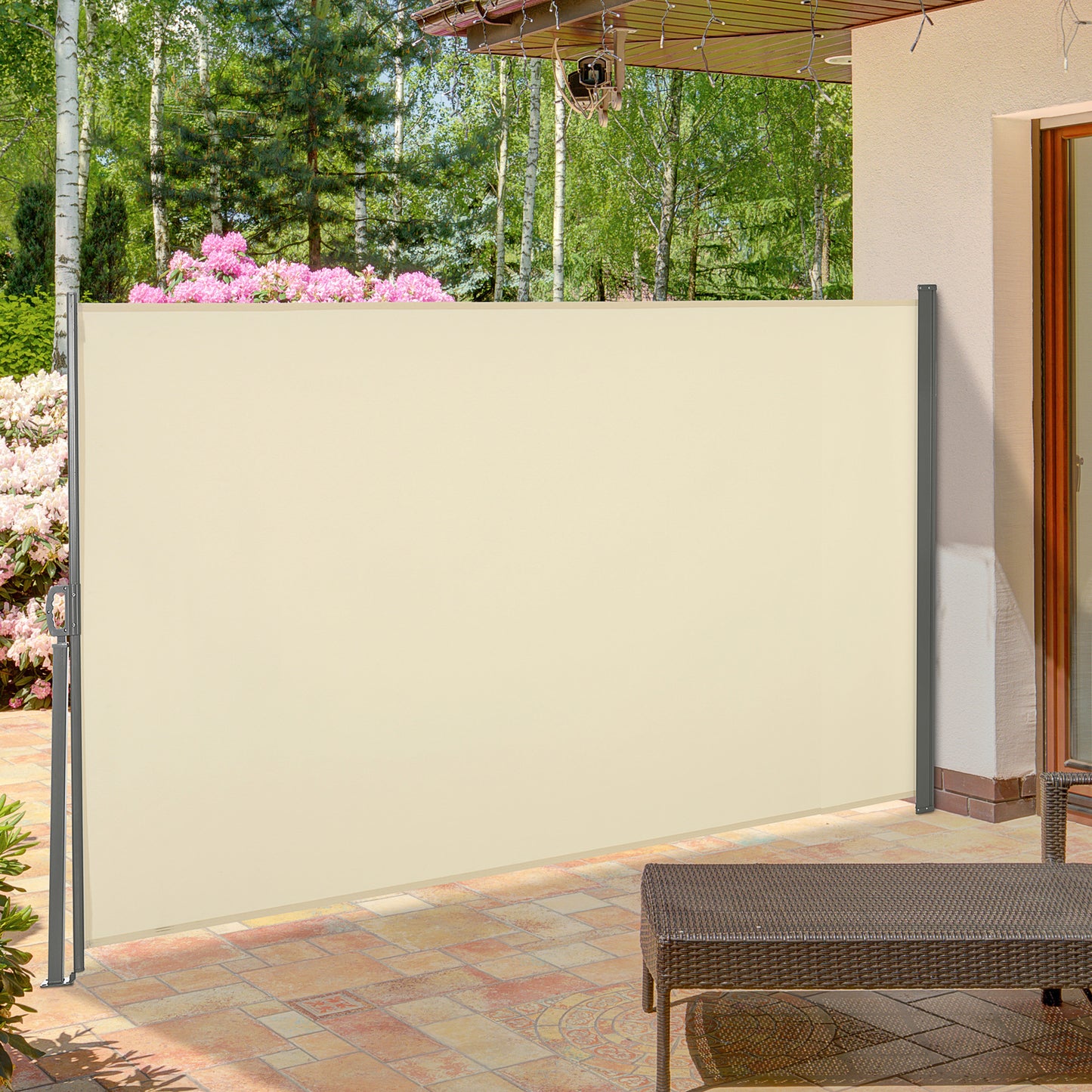 Outsunny Toldo Lateral Retráctil 300x160cm Pantalla Enrollable Para Jardín Crema_1