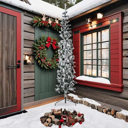 Vidaxl Mitad Árbol Navidad Artificial Delgado Con Nieve 240 Cm_1