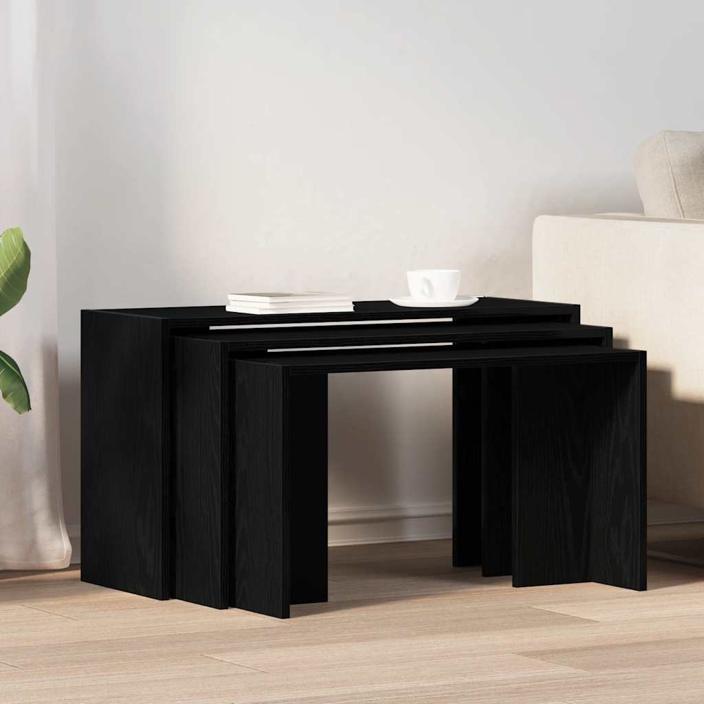 Mesas Apilables 3 Piezas Madera Contrachapada Negro_1