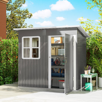 Outsunny Caseta De Jardín 221x133x190 Cm Con Ventana Y Puerta Con Cerradura Gris_1