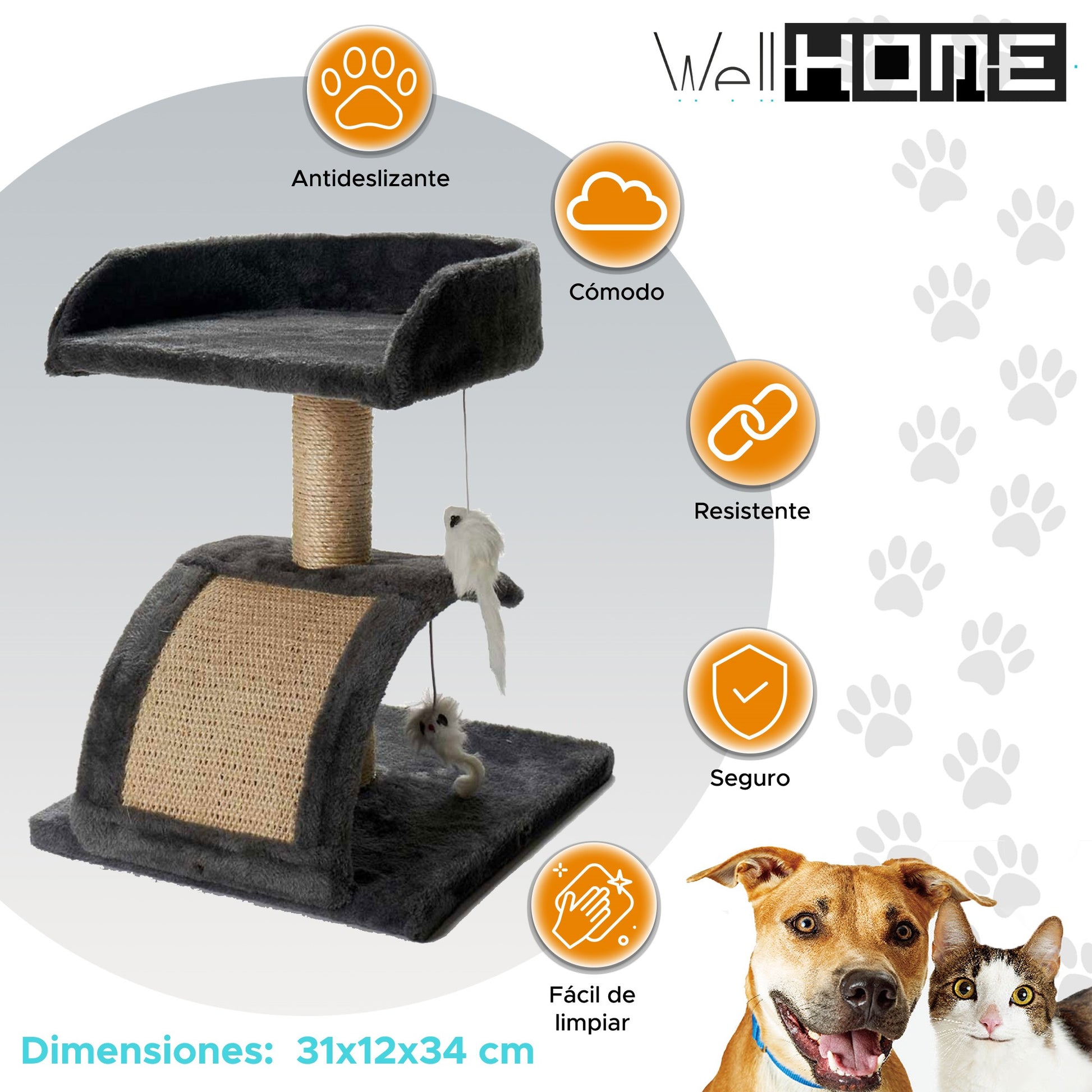 Árbol Para Gatos Con Rascadores Plataforma Y Caseta 31x12x34.5cm