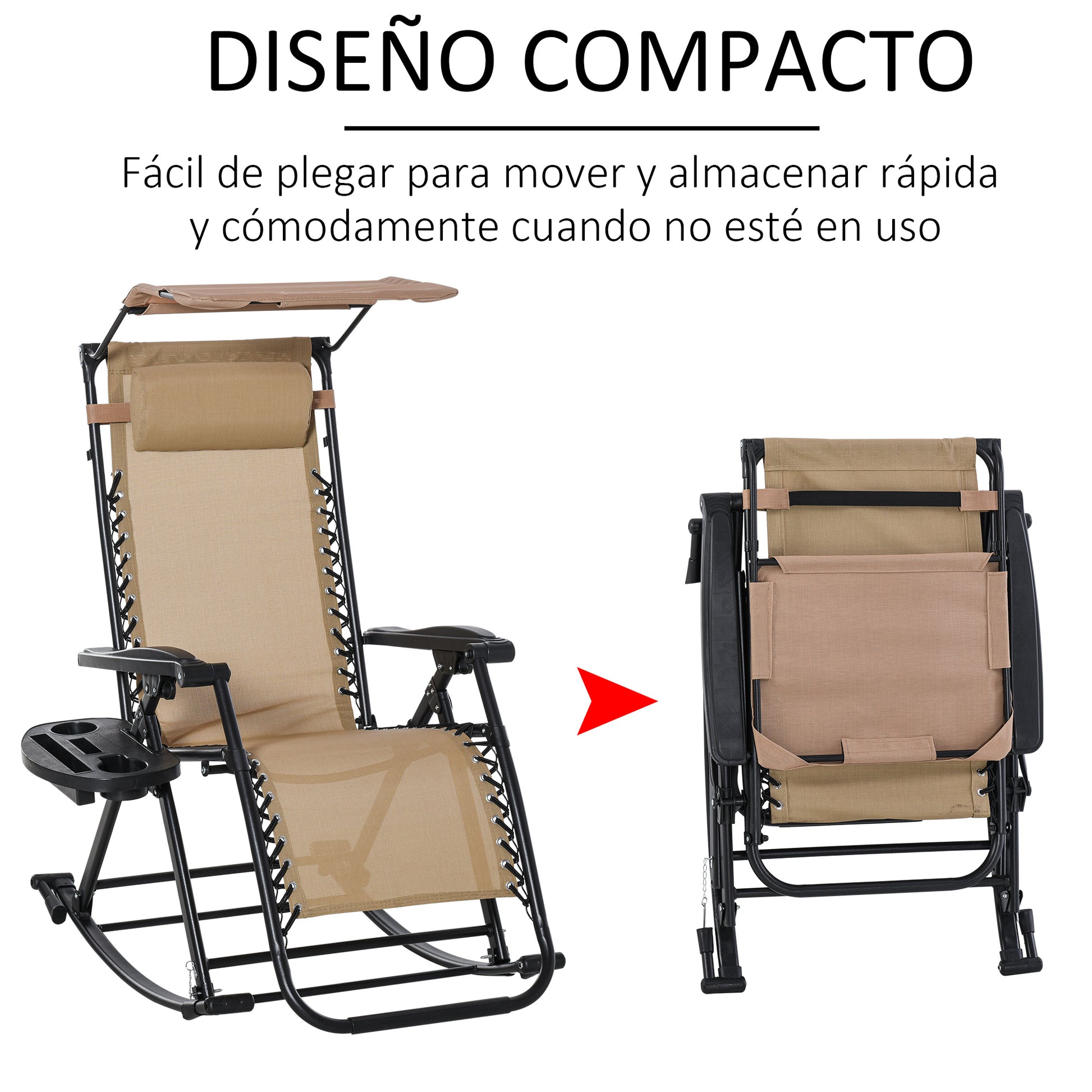 Outsunny Silla Mecedora De Jardín Plegable Con Techo Reposacabezas Extraíble_5