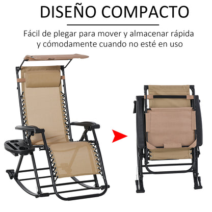 Outsunny Silla Mecedora De Jardín Plegable Con Techo Reposacabezas Extraíble_5