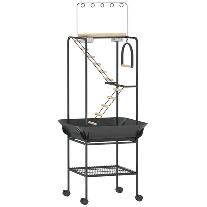 Pawhut Parque De Juegos Para Pájaros Con Ruedas Escaleras Columpio 63x63x163 Cm_0