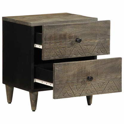 Mesita De Noche De Madera Maciza De Mango Gris Claro 40x33x46cm_0
