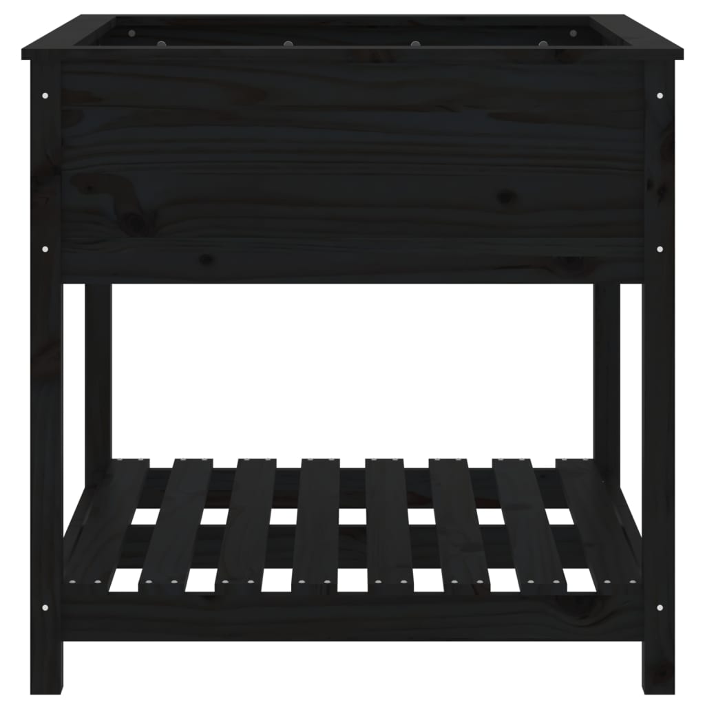Jardinera Con Estante Madera Maciza Pino Negro 82,5x82,5x81 Cm_4