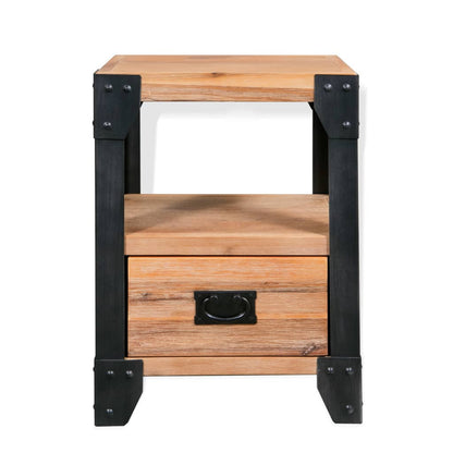 Mesita De Noche De Madera Maciza Acacia Y Acero 40x30x54 Cm_0
