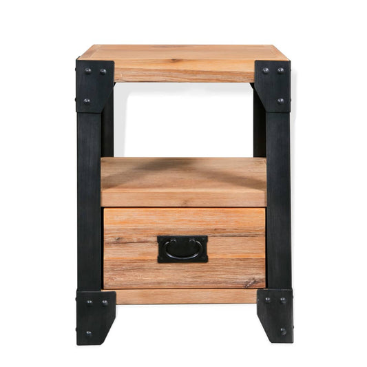 Mesita De Noche De Madera Maciza Acacia Y Acero 40x30x54 Cm_0