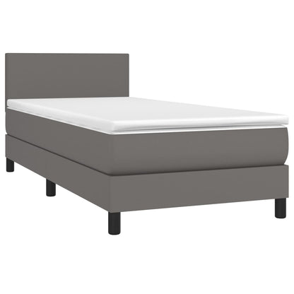 Cama Box Spring Y Colchón Led Cuero Sintético Gris 80x200 Cm / Vetonek_5