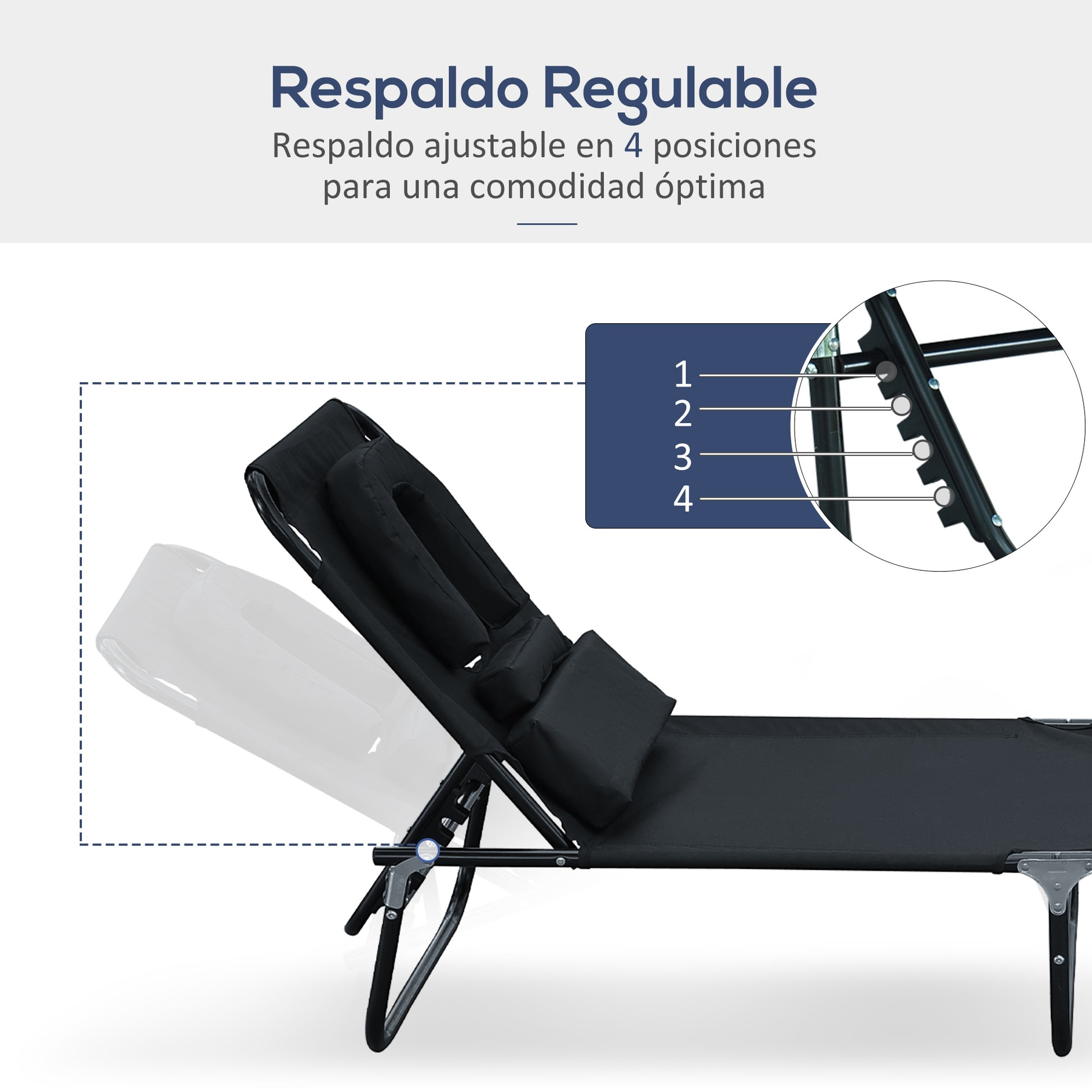 Outsunny Tumbona Plegable Con Respaldo Ajustable 190x56x28 Cm Negro_3