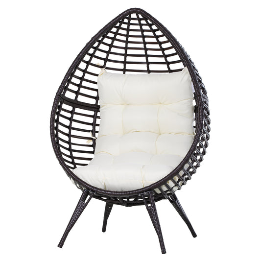 Outsunny Sillón De Exterior De Ratán En Forma De Lágrima Con Cojín Marrón Crema_0