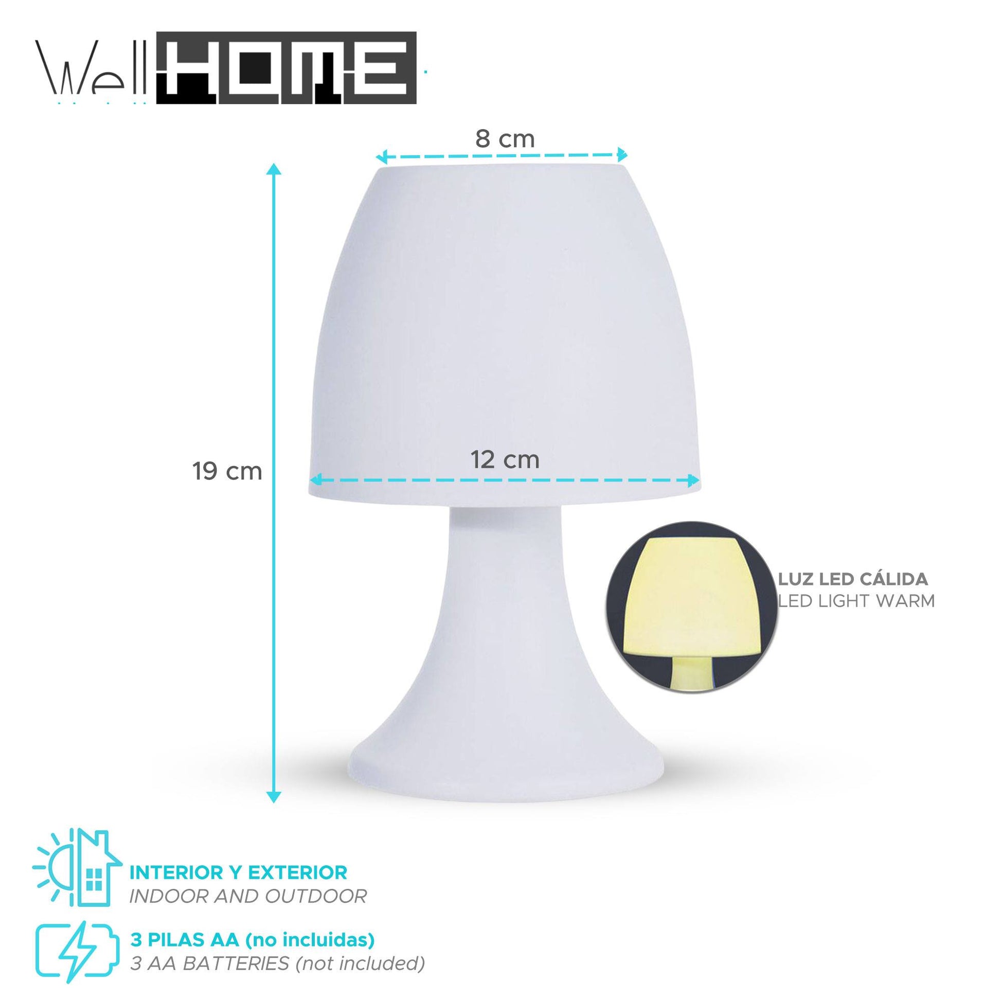 Well Home Lampara De Mesa Color Blanco Ø12x19,2cm