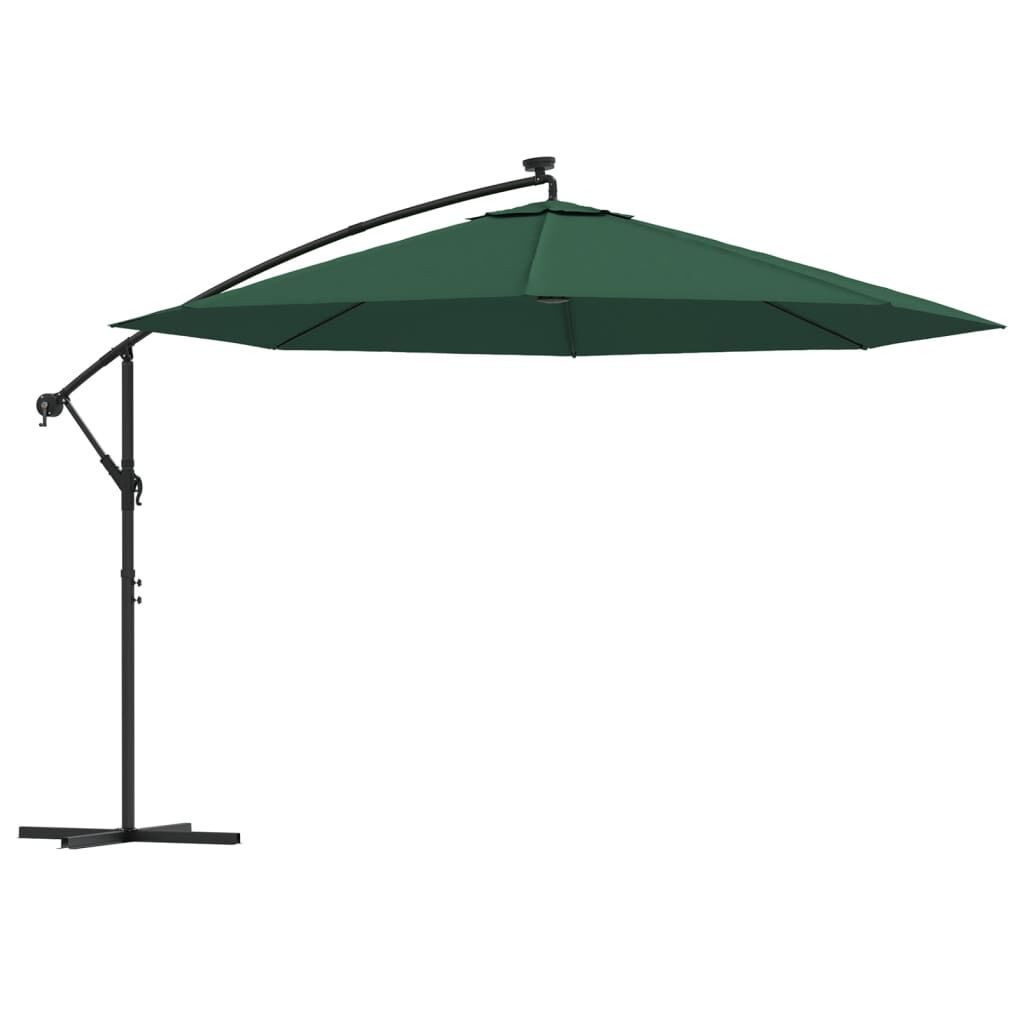 Vidaxl Sombrilla Voladiza Con Luces Led Y Poste De Metal Verde 350 Cm_0