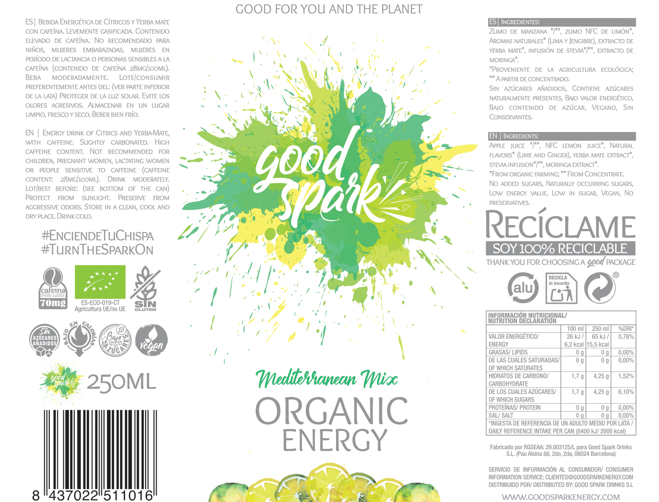 Pack 12 Bebidas Energéticas Bio Mediterranean Mix 250 ml Good Spark_2