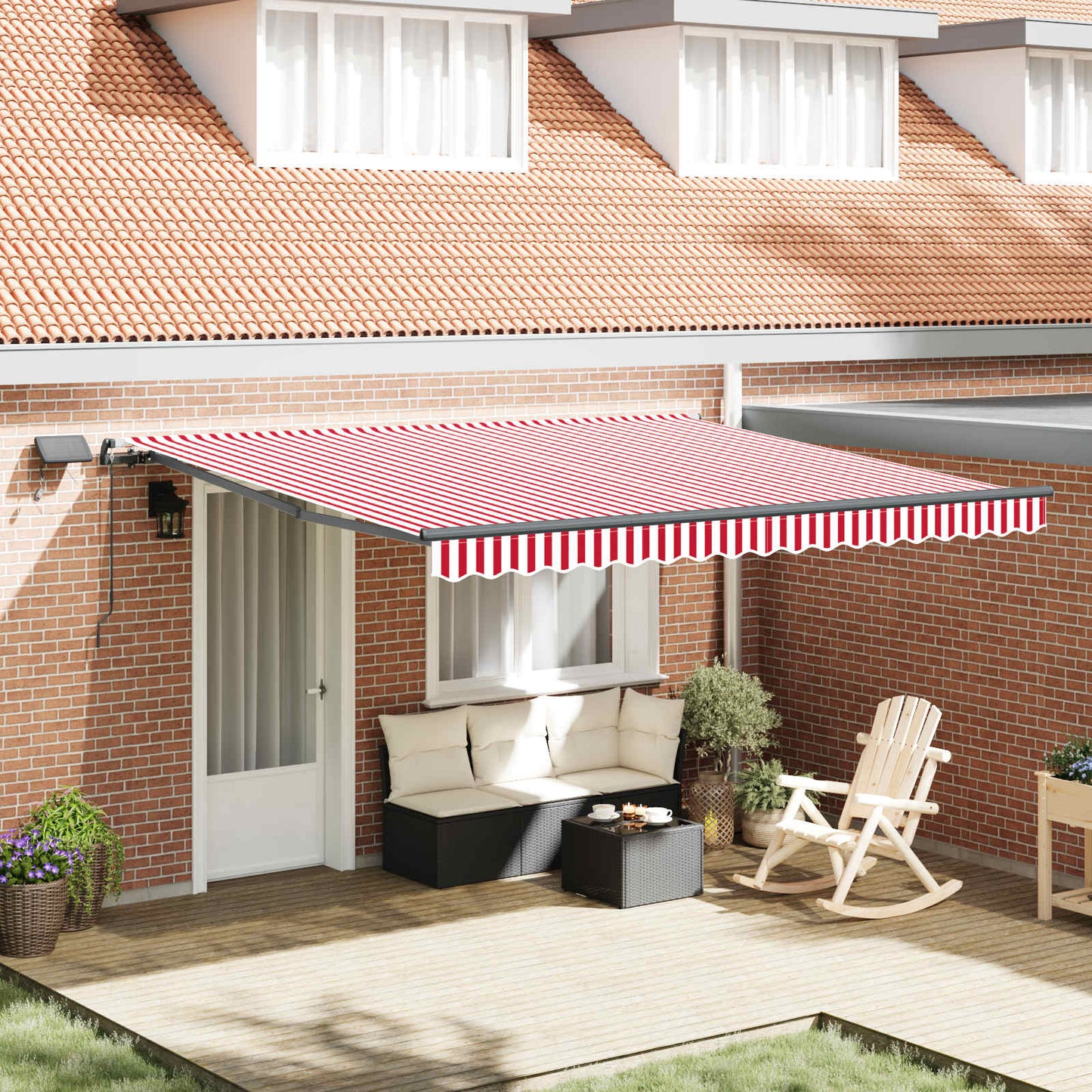 Toldo Retráctil Rojo Y Blanco 400 X 350 Cm Tela Y Aluminio_1