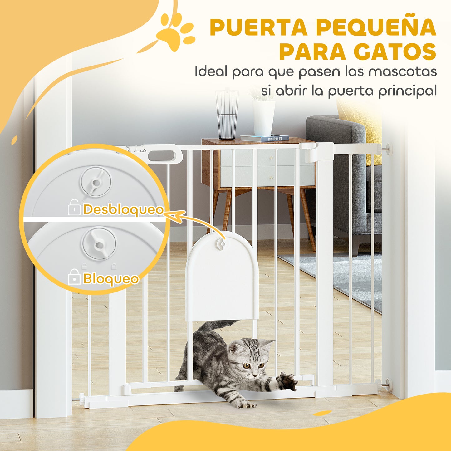 Pawhut Barrera De Seguridad 75-103cm Con 2 Extensiones Cierre Automático Blanco_5