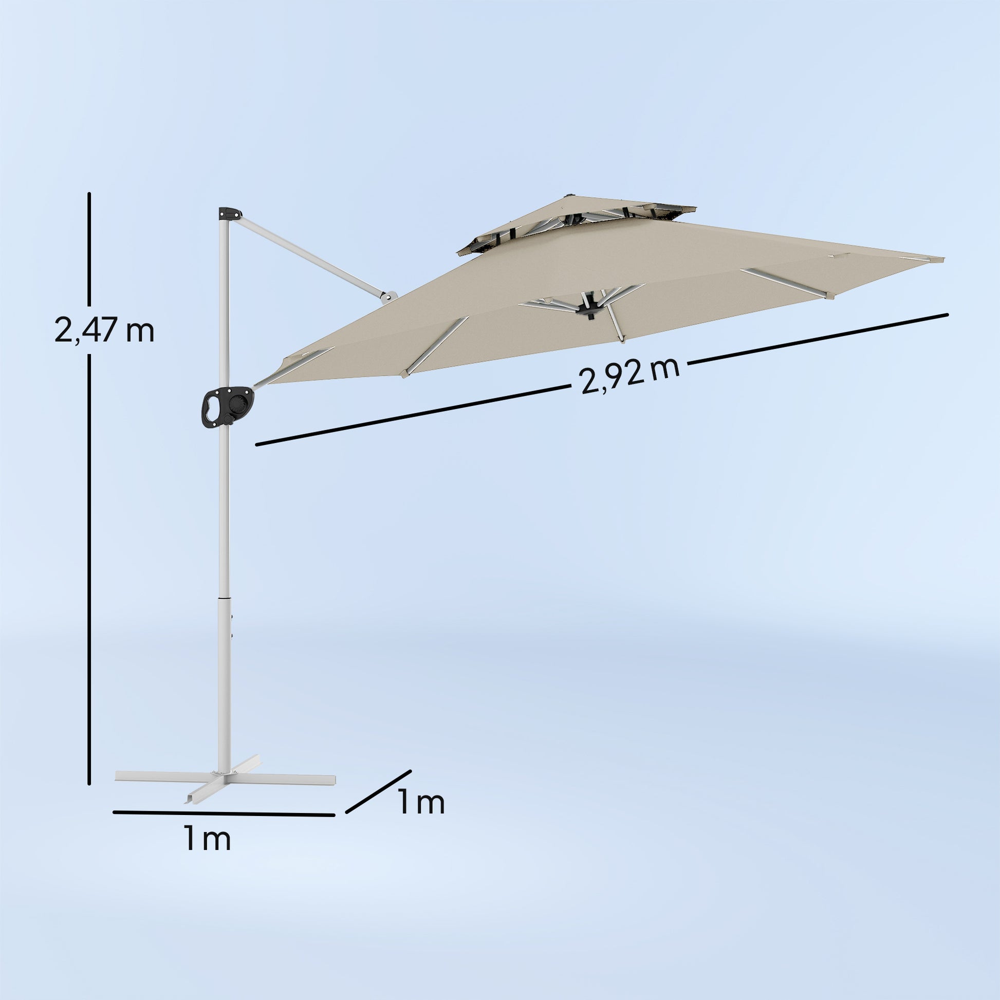 Outsunny Sombrilla De Jardín Ø292 Cm Con Manivela Inclinación Ajustable Gris_2