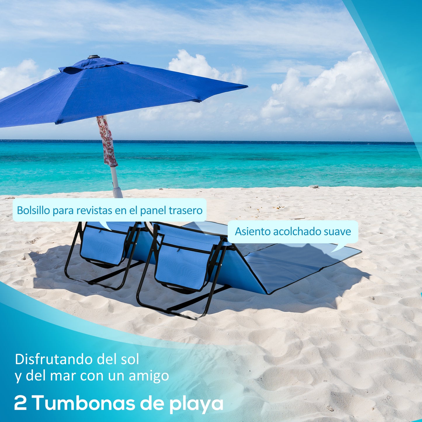 Outsunny Conjunto De 2 Esterillas De Playa Plegable 142x51x40 Cm Azul_3