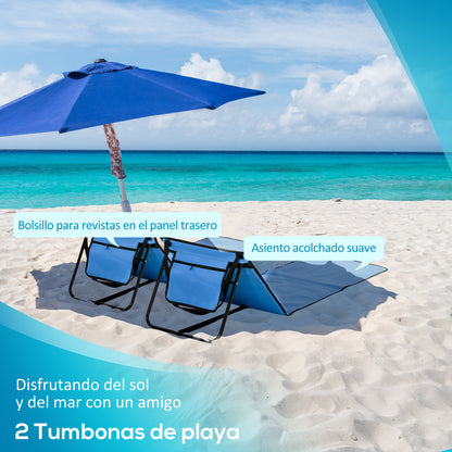 Outsunny Conjunto De 2 Esterillas De Playa Plegable 142x51x40 Cm Azul_3