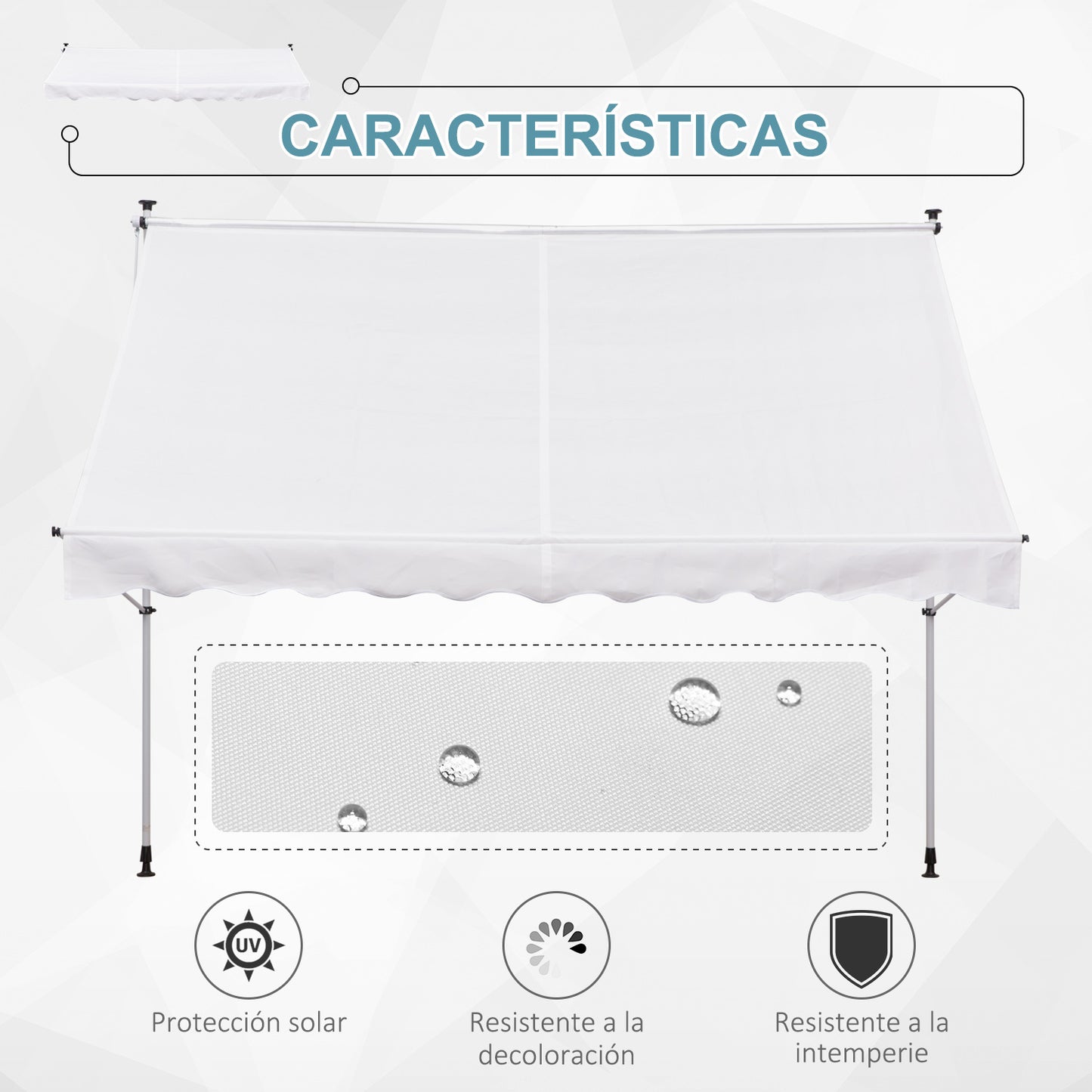 Outsunny Toldo Manual Retráctil 300x150x170-280 Cm Con Altura Ajustable Blanco_5