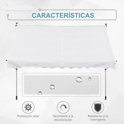 Outsunny Toldo Manual Retráctil 300x150x170-280 Cm Con Altura Ajustable Blanco_5