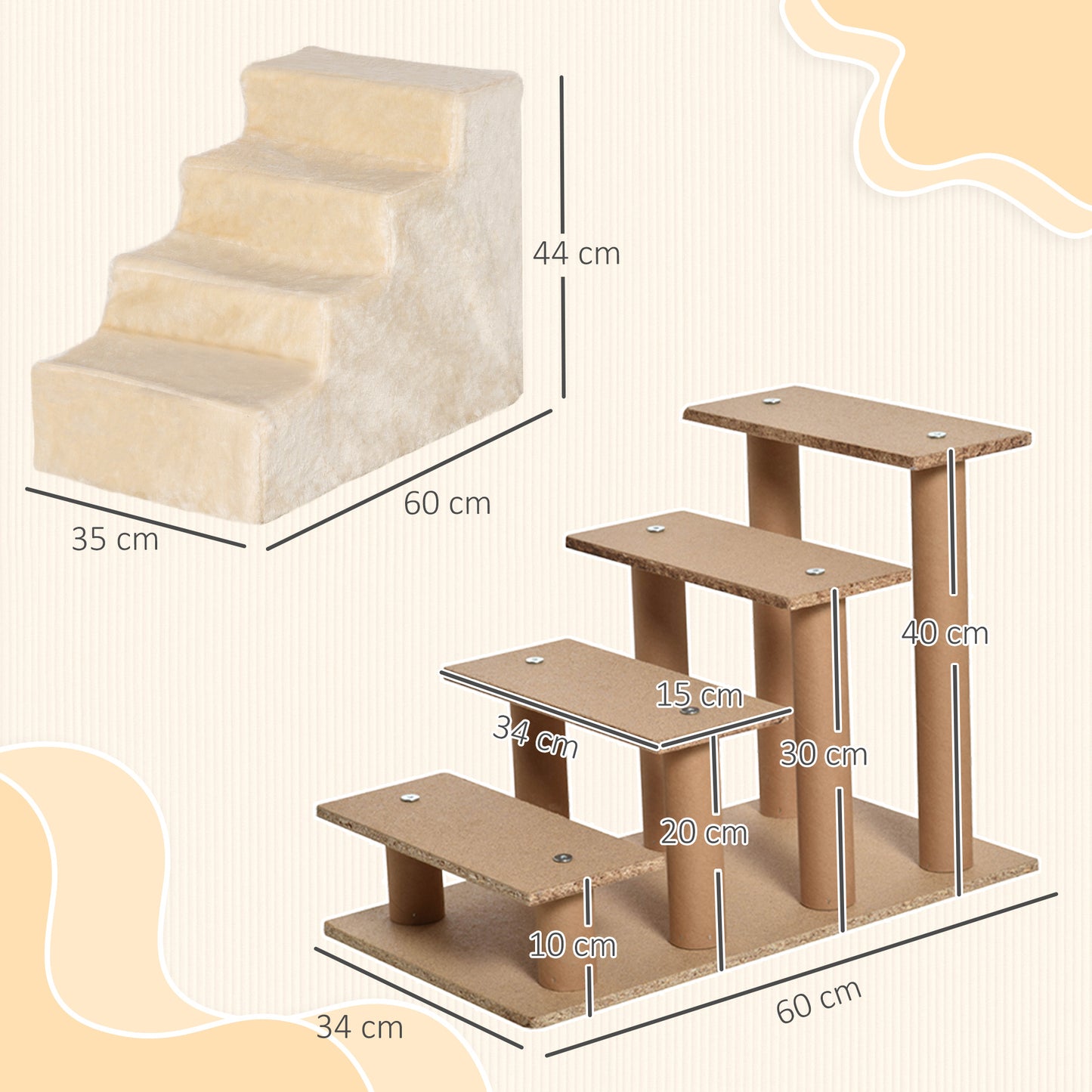 Pawhut Escalera Para Mascotas De 4 Peldaños Con Funda Extraíble 60x35x44cm Beige_2