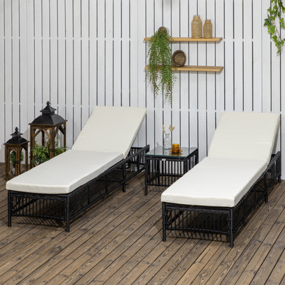 Outsunny Conjunto De 2 Tumbonas De Ratán Con Mesa De Centro Negro_1