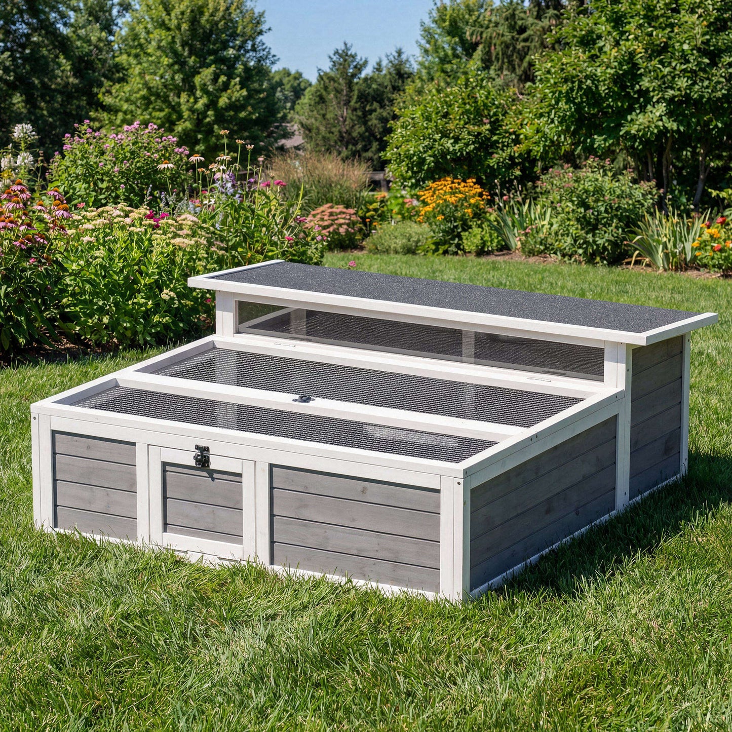 Pawhut Casa Para Tortugas De Madera Con Ventana Transparente Techo Abatible Gris_1