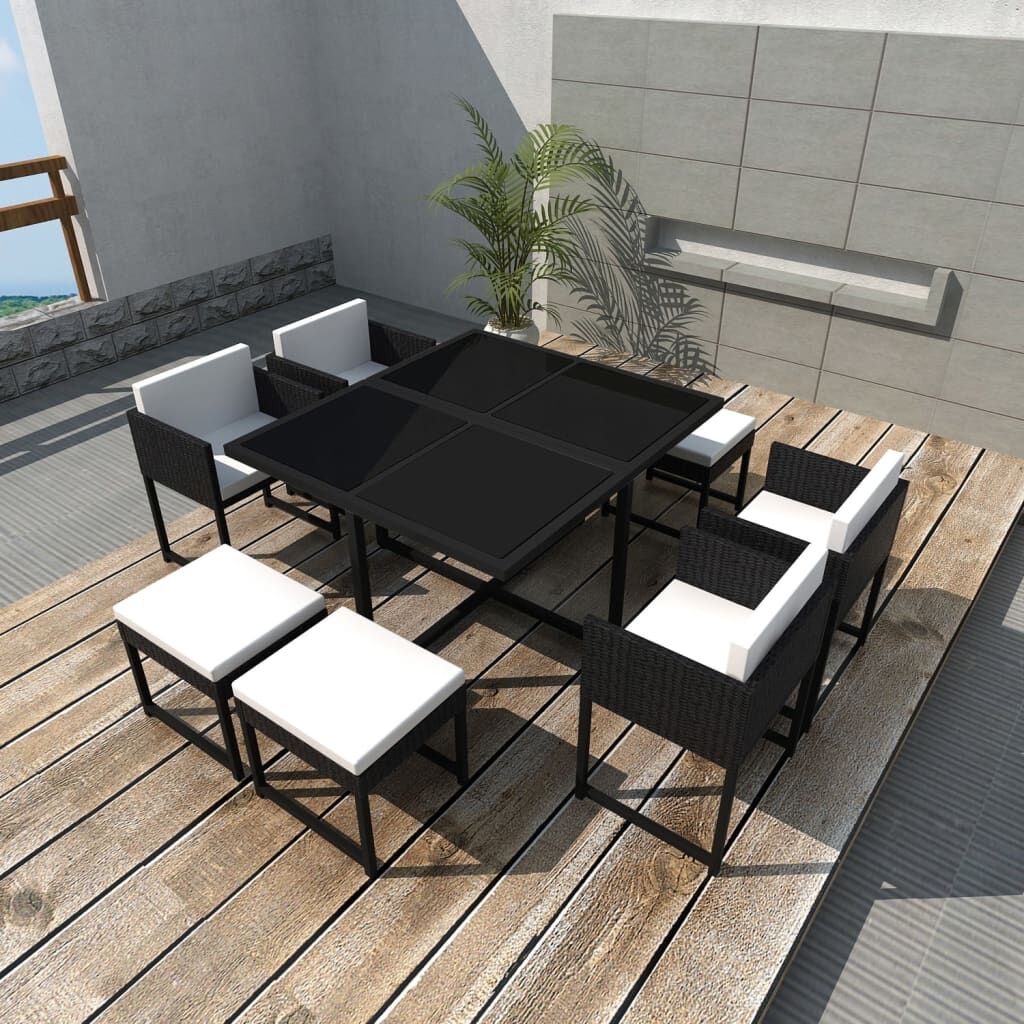 Vidaxl Set Comedor De Jardín 9 Piezas Y Cojines Ratán Sintético Negro_1