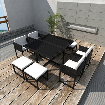 Vidaxl Set Comedor De Jardín 9 Piezas Y Cojines Ratán Sintético Negro_1