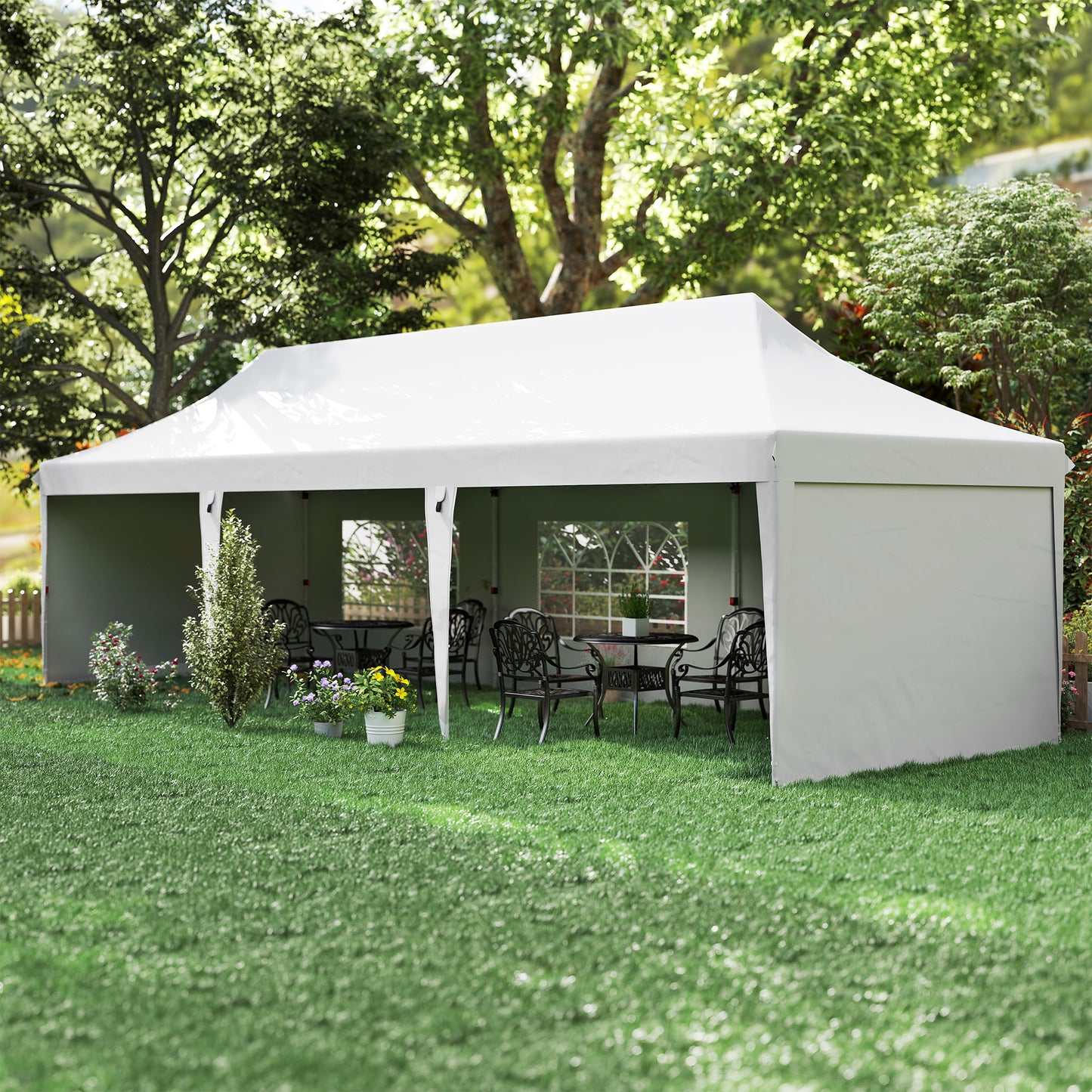 Outsunny Carpa Plegable 9x3x3 M Con Altura Ajustable Protección Uv50+ Blanco_4