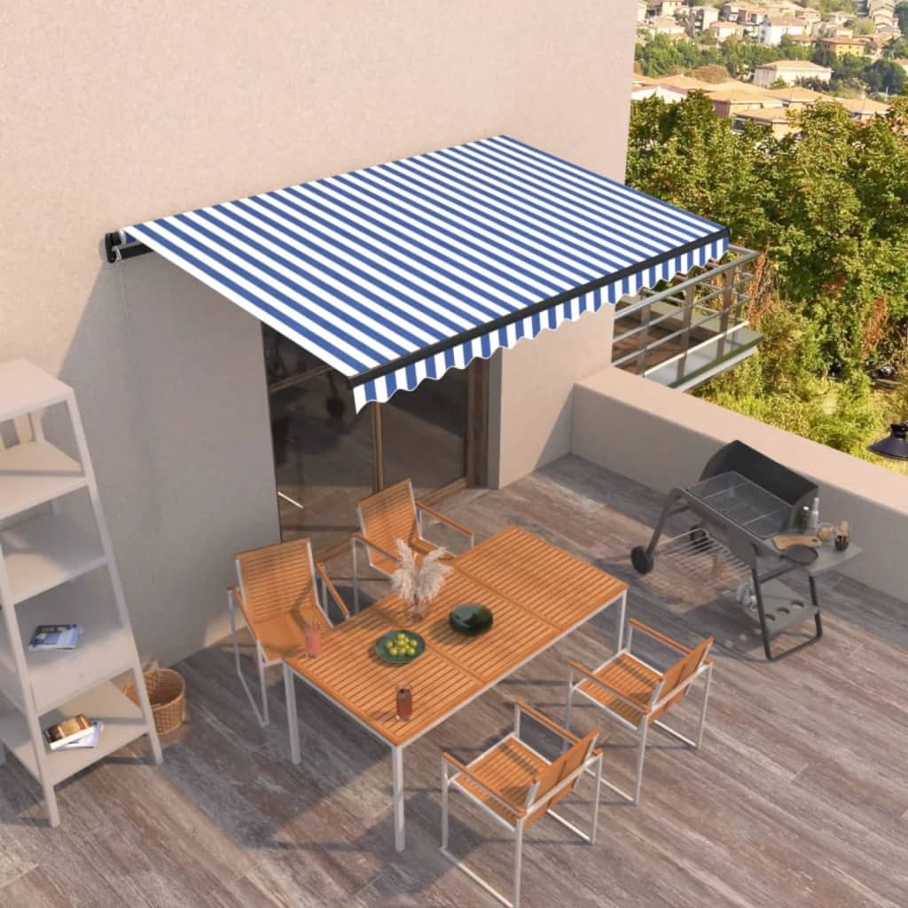 Toldo Retráctil Manual Azul Y Blanco 400x350 Cm_1