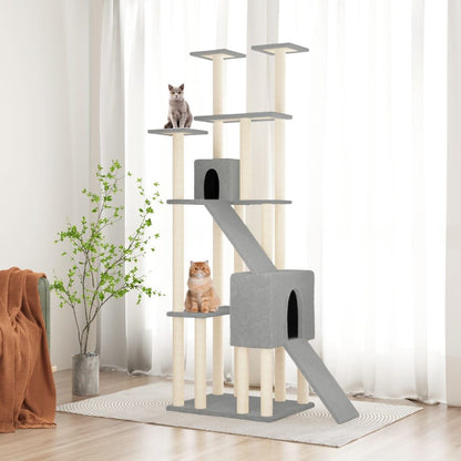 Vidaxl Rascador Para Gatos Con Postes De Sisal Gris Claro 190 Cm_1