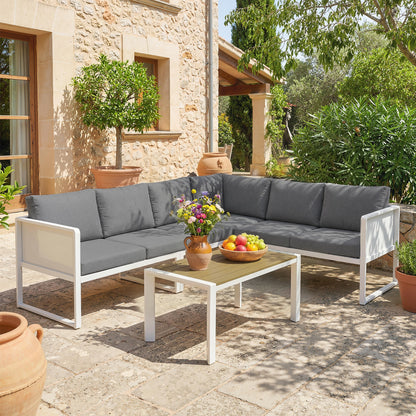 Outsunny Conjunto De Jardín Exterior De 4 Piezas En Forma De L Con Cojines Gris_1