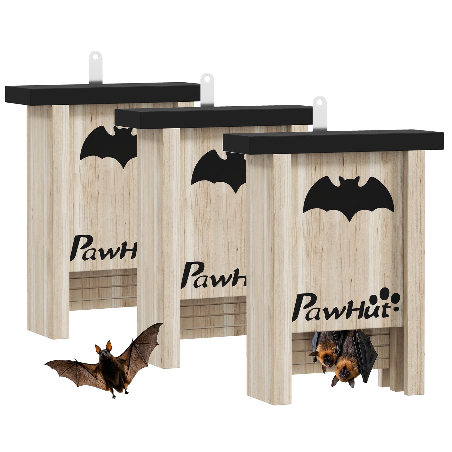 Pawhut Pack De 3 Casas Para Murciélagos De Madera Maciza_0