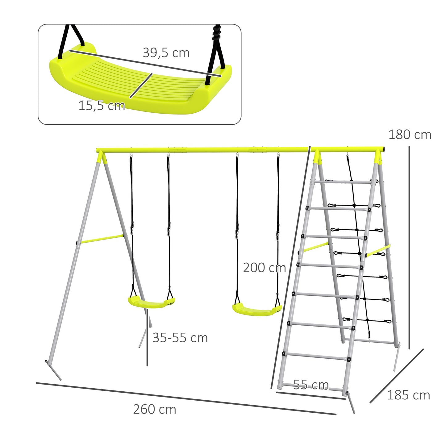 Outsunny Columpio Para Niños 4 En 1 Ajustable 260x185x180 Cm Gris Y Verde_2