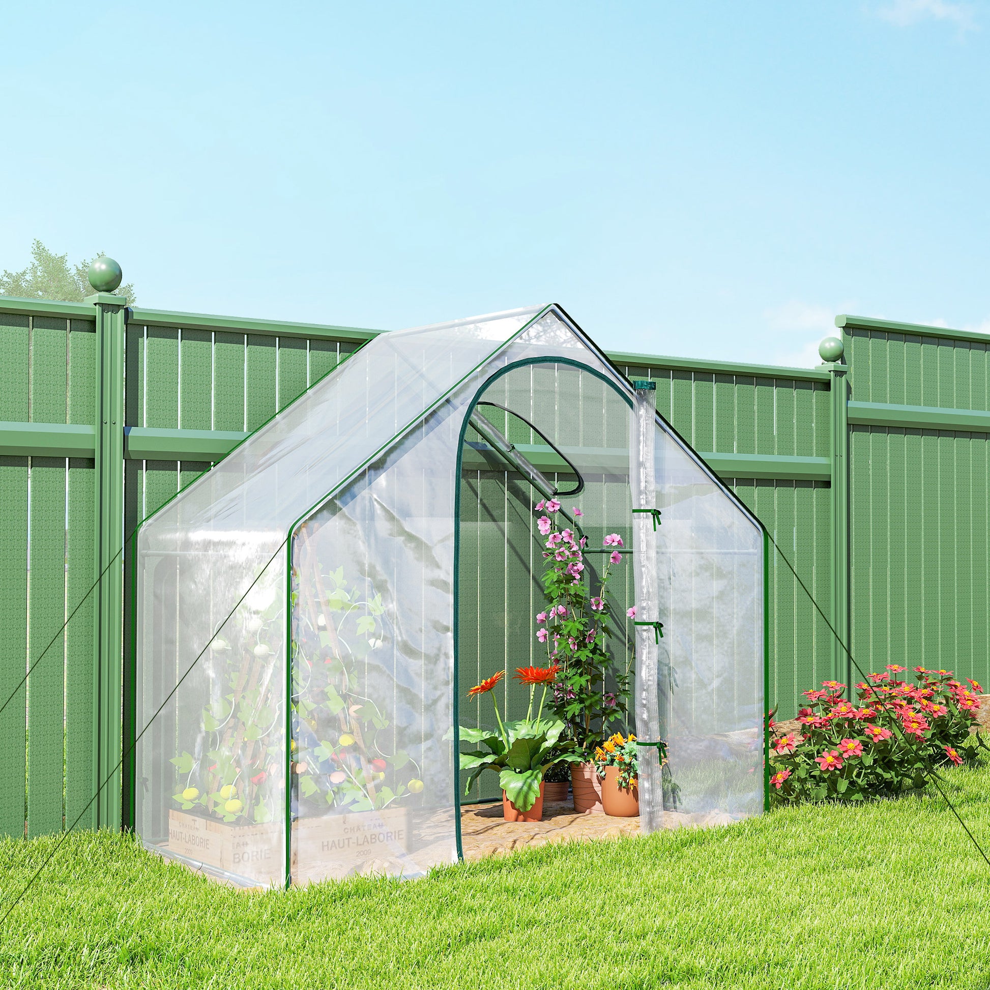 Outsunny Invernadero Pequeño Con Puerta Con Cremallera 180x100x168 Cm Verde_4
