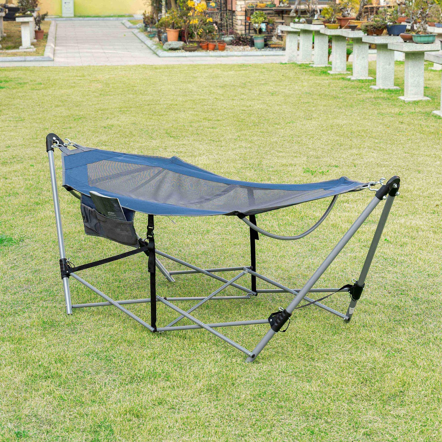 Outsunny Hamaca Jardín Con Soporte Plegable Transpirable Con Bolsa De Transporte_1