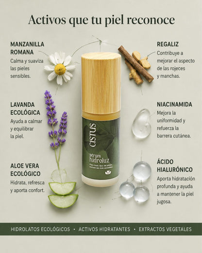 Sérum facial hidratante con Ácido Hialurónico y Niacinamida para piel sensible, acneica y con rojeces | Hidroluz 30 ml_3