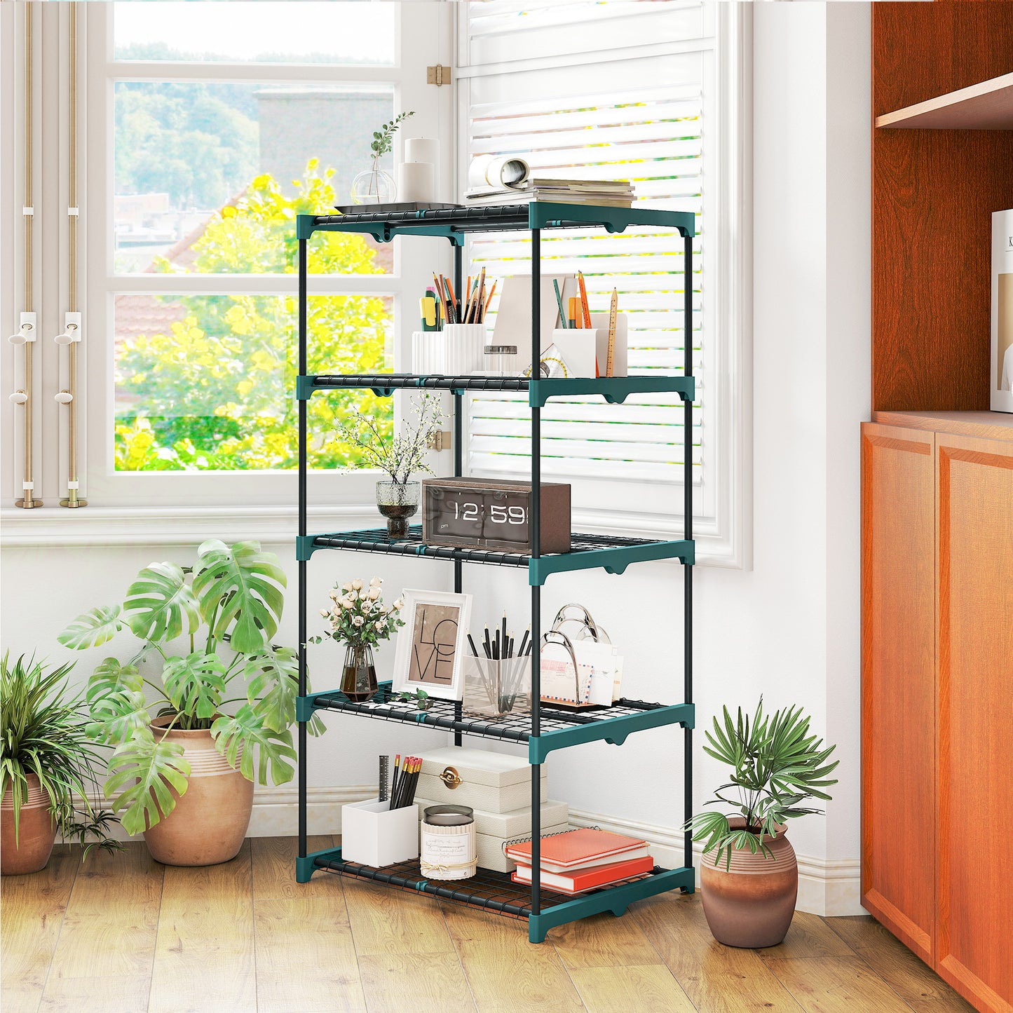 Outsunny Soporte Para Plantas De 5 Niveles De Acero 67x49x138 Cm Verde Oscuro_3