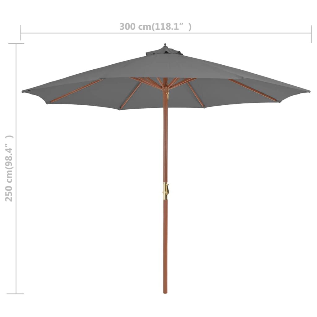 Vidaxl Sombrilla De Jardín Con Palo De Madera Antracita 300 Cm_2