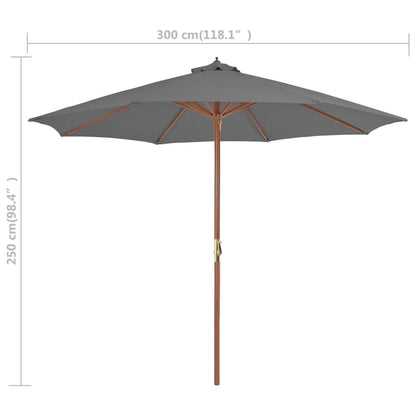 Vidaxl Sombrilla De Jardín Con Palo De Madera Antracita 300 Cm_2