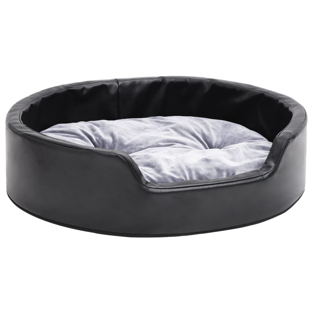 Vidaxl Cama Para Perros Felpa Y Cuero Sintético Negro Gris 69x59x19 Cm_0