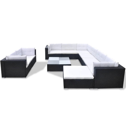 Vidaxl Set Muebles De Jardín 10 Piezas Y Cojines Ratán Sintético Negro_0