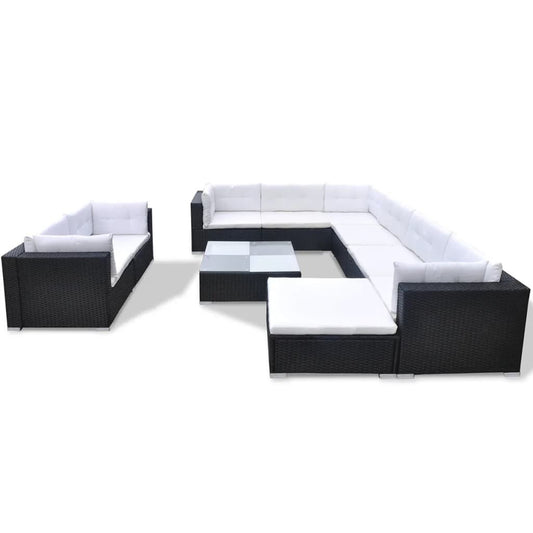Vidaxl Set Muebles De Jardín 10 Piezas Y Cojines Ratán Sintético Negro_0