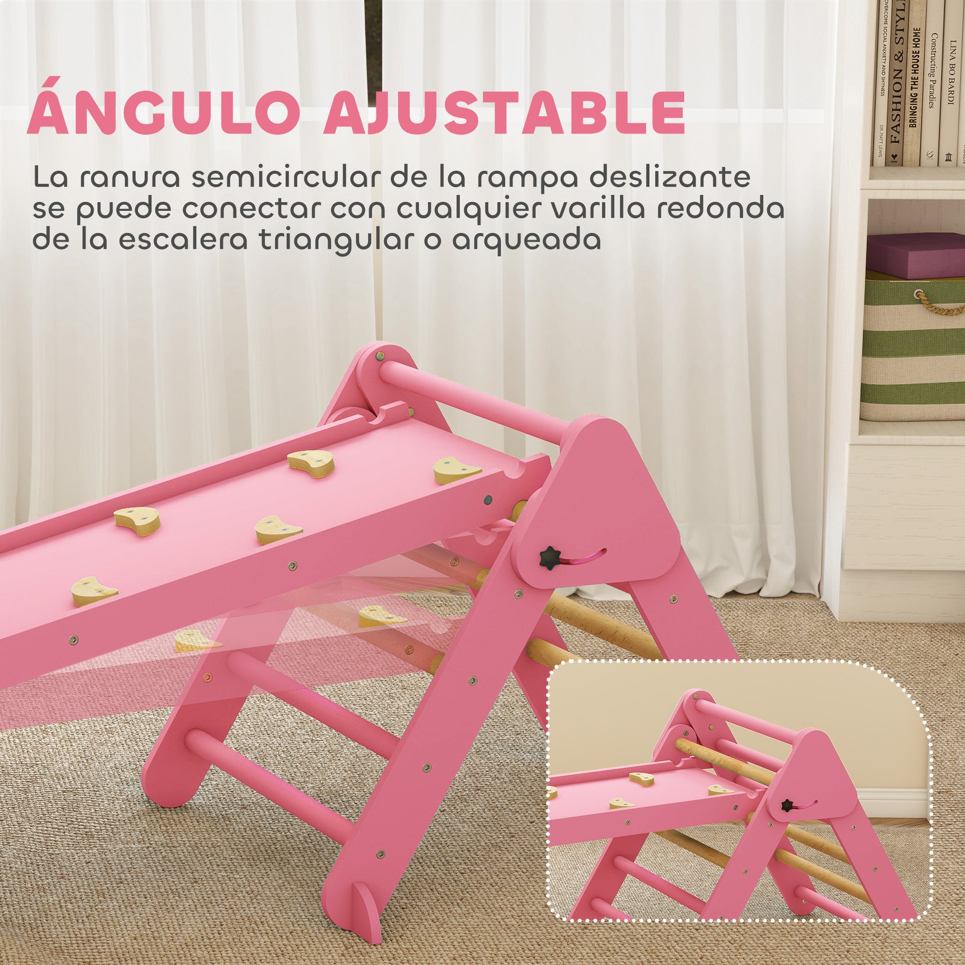 Aiyaplay 7 En 1 Triángulo De Escalada Montessori Con Arco Y Rampa 188x70 Cm Rosa_5