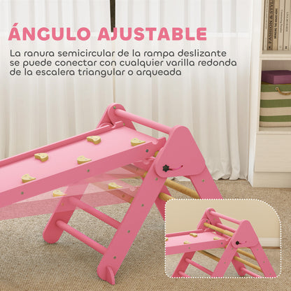 Aiyaplay 7 En 1 Triángulo De Escalada Montessori Con Arco Y Rampa 188x70 Cm Rosa_5